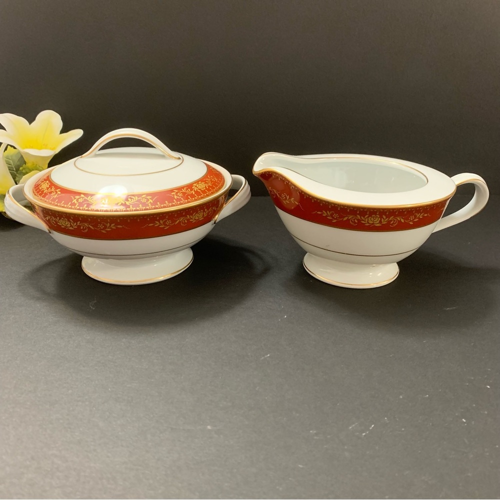 Vintage Noritake Gold Hill Sugar bowl with lid and creamer set 1960s Pattern
